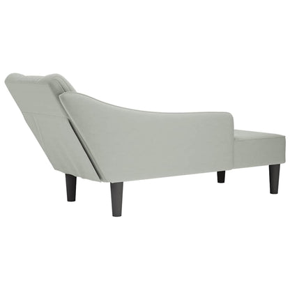 Chaise-longue com apoio de braço direito veludo cinzento claro