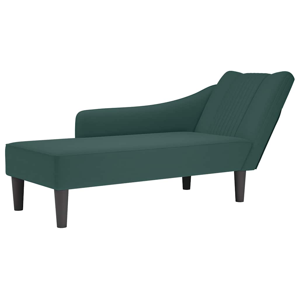 Chaise-longue com apoio de braço direito veludo verde escuro