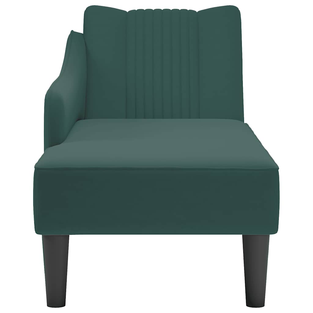 Chaise-longue com apoio de braço direito veludo verde escuro