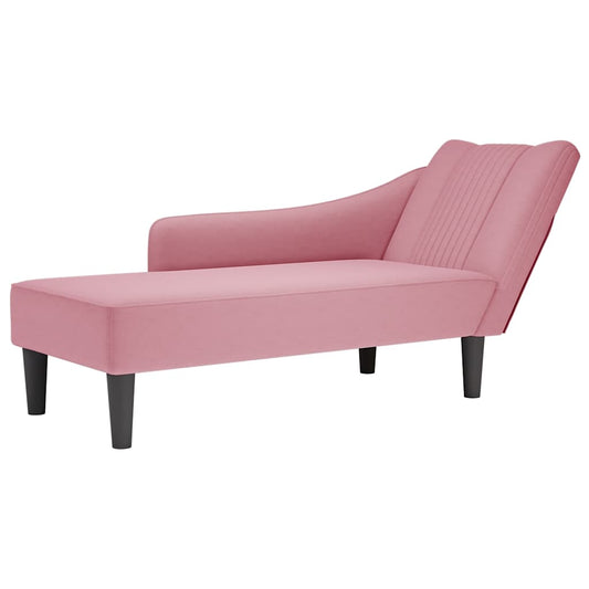 Chaise-longue com apoio de braço direito veludo rosa
