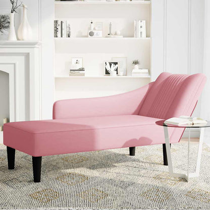 Chaise-longue com apoio de braço direito veludo rosa