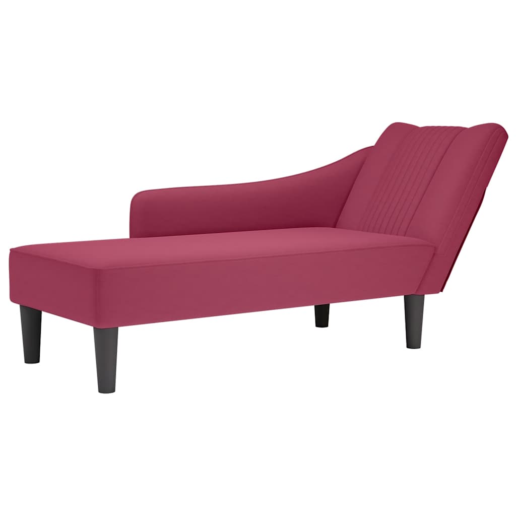 Chaise-longue com apoio de braço direito vinho tinto veludo