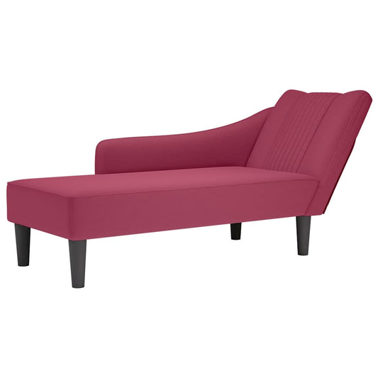 Chaise-longue com apoio de braço direito vinho tinto veludo