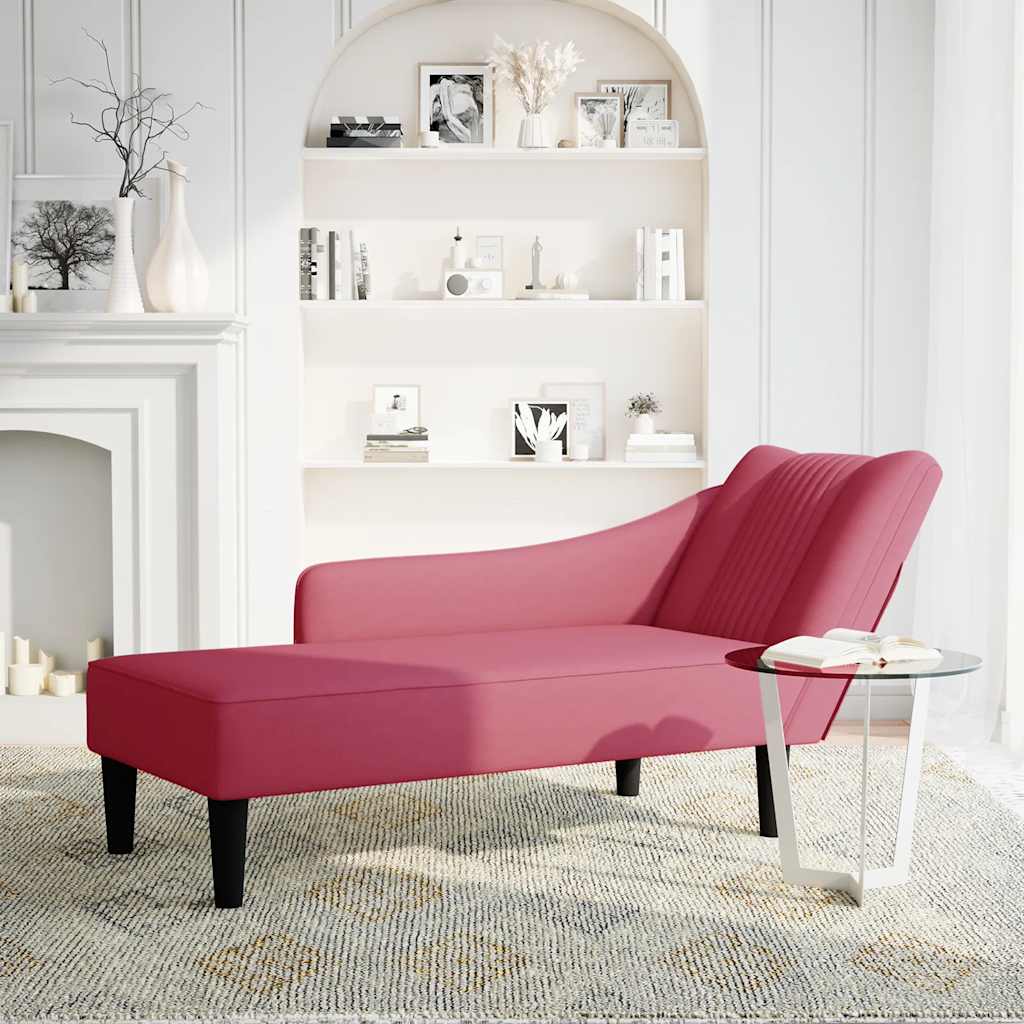 Chaise-longue com apoio de braço direito vinho tinto veludo