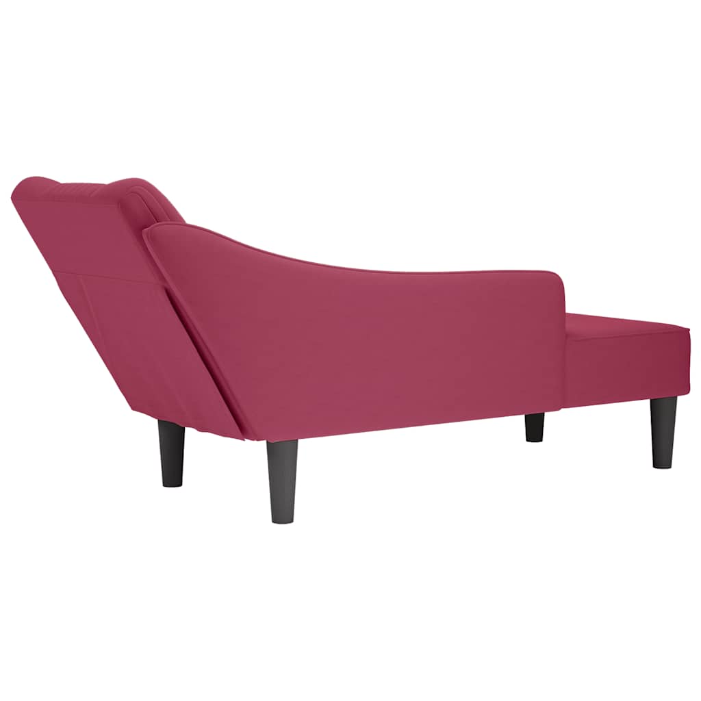 Chaise-longue com apoio de braço direito vinho tinto veludo