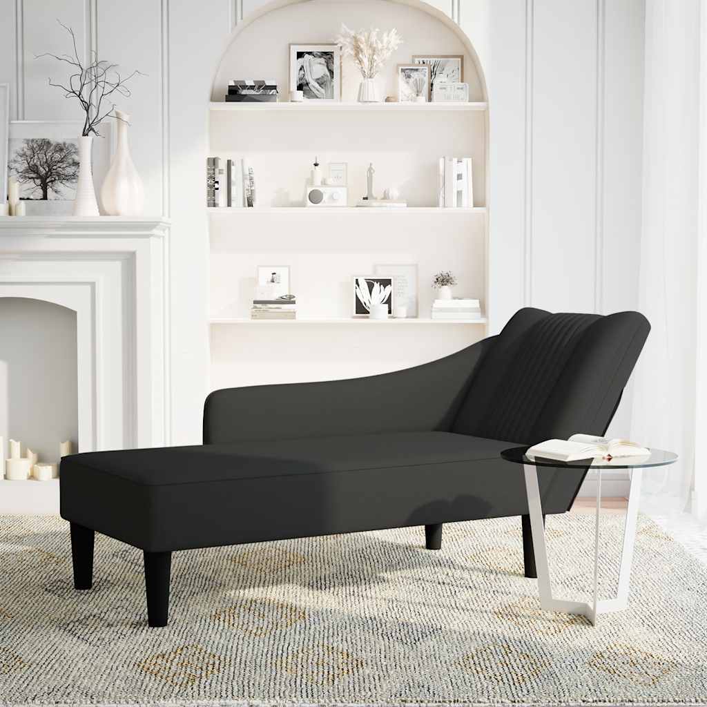 Chaise-longue com apoio de braço direito veludo preto