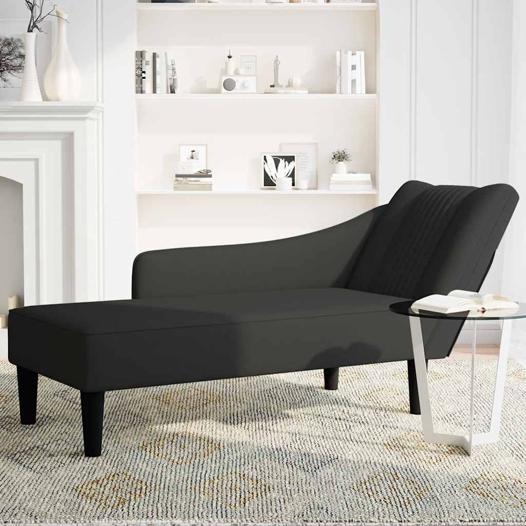 Chaise-longue com apoio de braço direito veludo preto