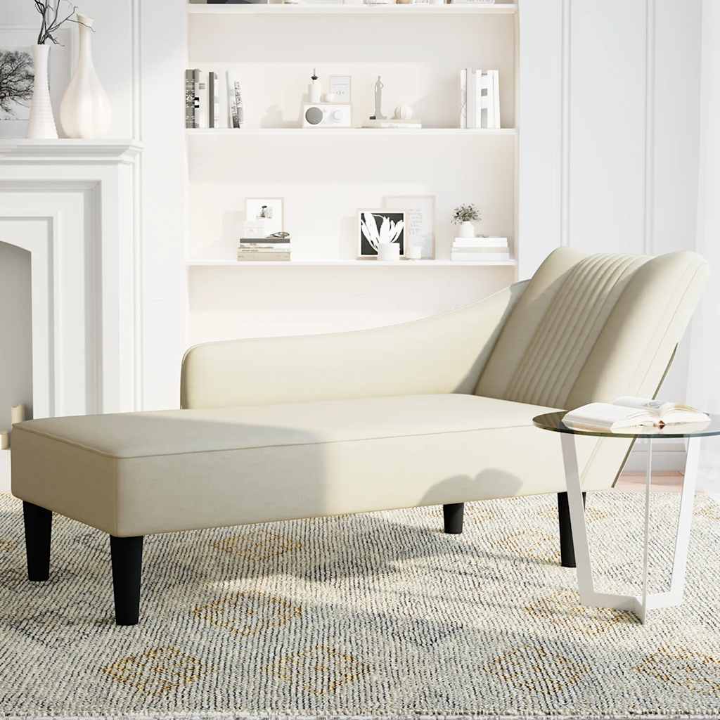 Chaise-longue com apoio de braço direito veludo creme