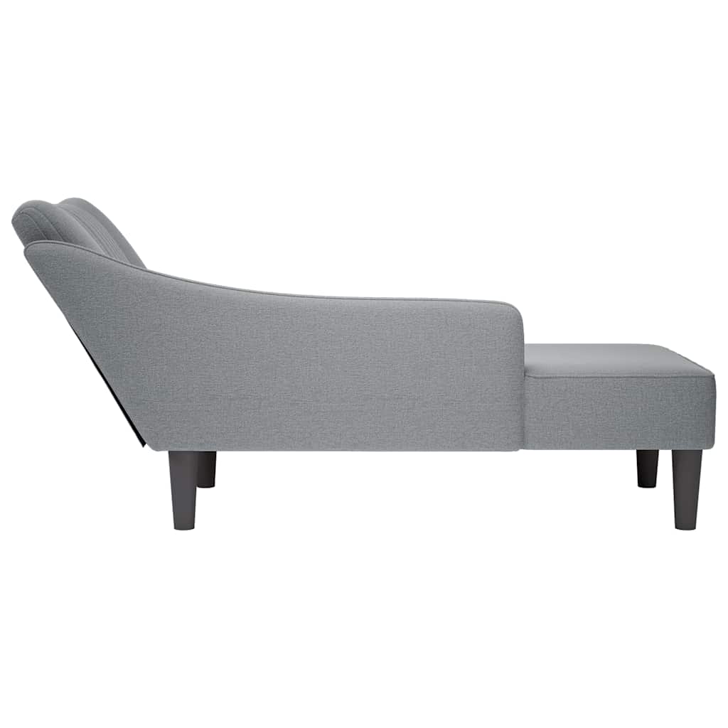 Chaise lounge com apoio de braço direito em tecido cinza claro