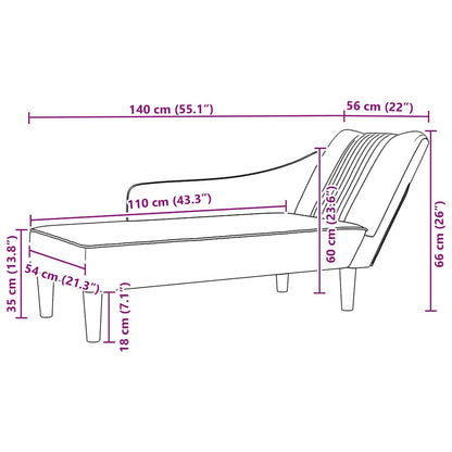 Chaise lounge com apoio de braço direito em tecido cinza claro