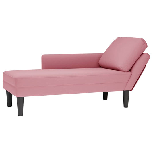 Chaise lounge c/ almofada/apoio de braços direito veludo rosa