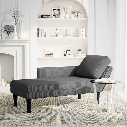 Chaise lounge com almofada tecido corduroy cinzento escuro