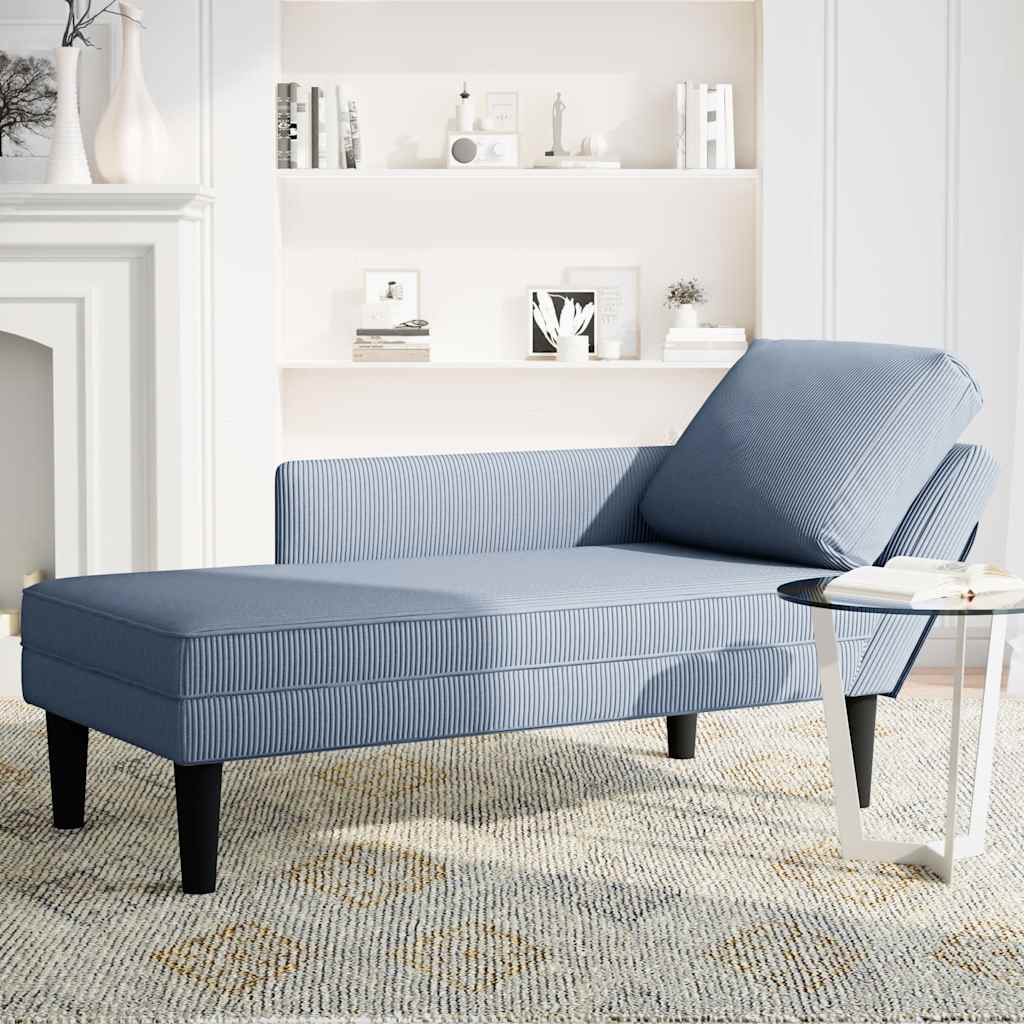 Chaise lounge com almofada tecido corduroy azul