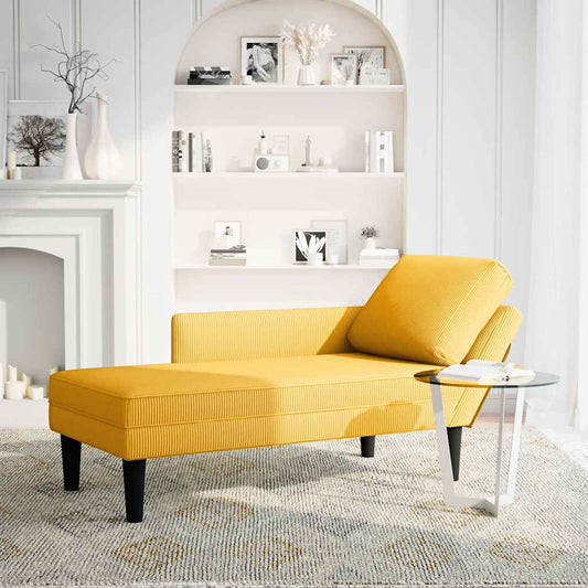 Chaise lounge com almofada tecido corduroy amarela claro
