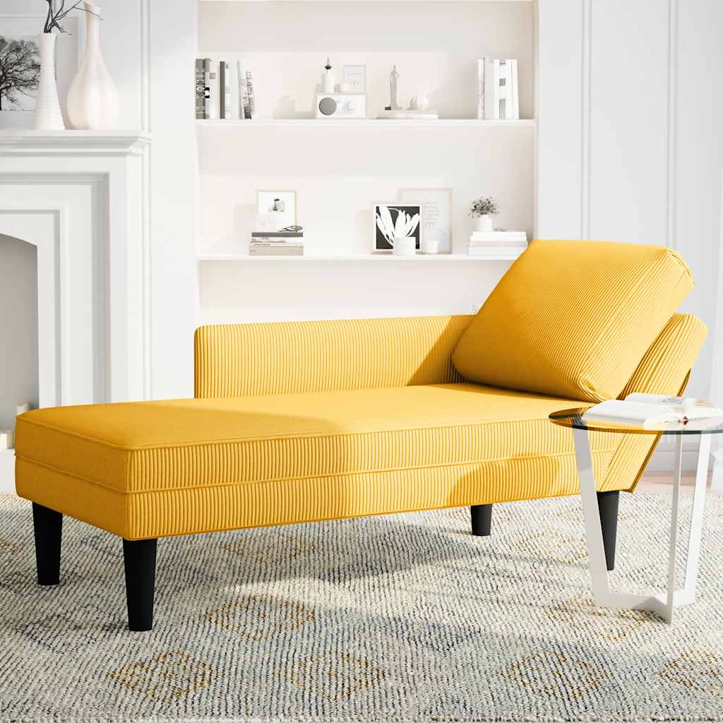 Chaise lounge com almofada tecido corduroy amarela claro