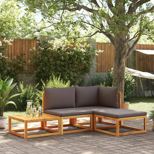 Conjunto de sofás de jardim vidaXL de 4 peças com almofadas de madeira de acácia e corda