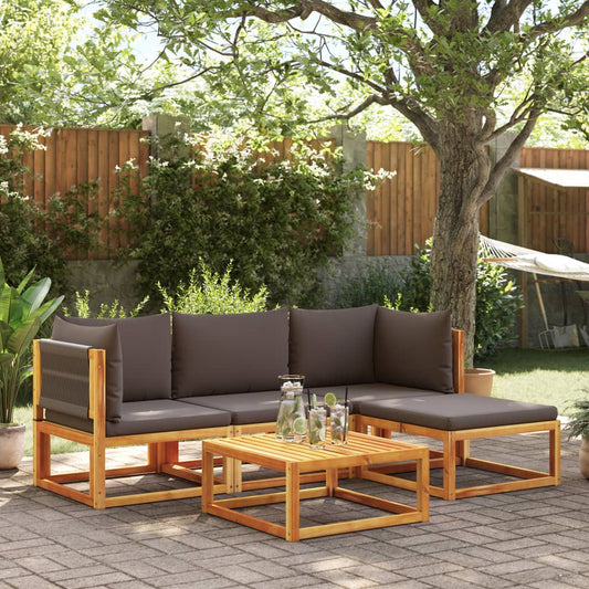 Conjunto de sofás de jardim vidaXL de 5 peças com almofadas de madeira de acácia e corda
