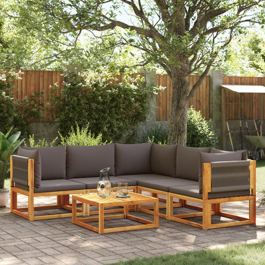 Conjunto de sofás de jardim vidaXL de 6 peças com almofadas de madeira de acácia e corda