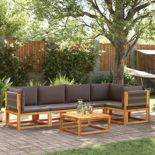 Conjunto de sofás de jardim vidaXL de 6 peças com almofadas de madeira de acácia e corda