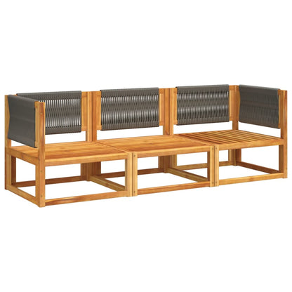 Conjunto de sofás de jardim vidaXL de 3 peças com almofadas de madeira de acácia e corda