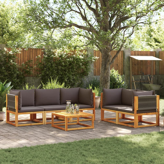Conjunto de sofás de jardim vidaXL de 6 peças com almofadas de madeira de acácia e corda