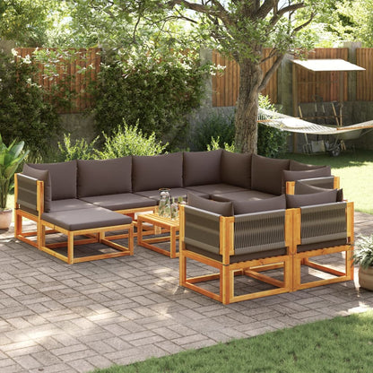 Conjunto de sofás de jardim vidaXL de 10 peças com almofadas de madeira de acácia e corda