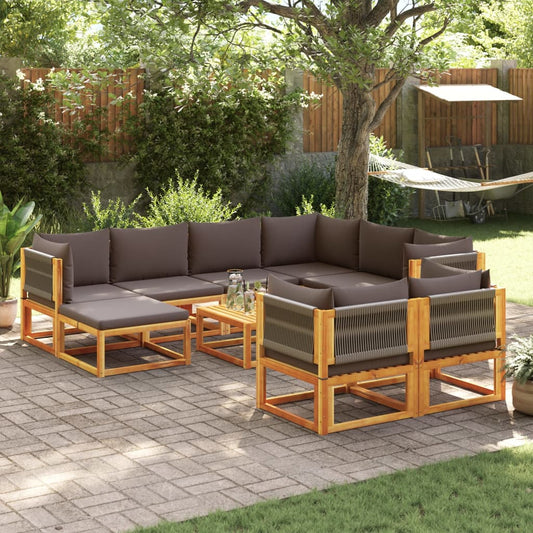 Conjunto de sofás de jardim vidaXL de 10 peças com almofadas de madeira de acácia e corda