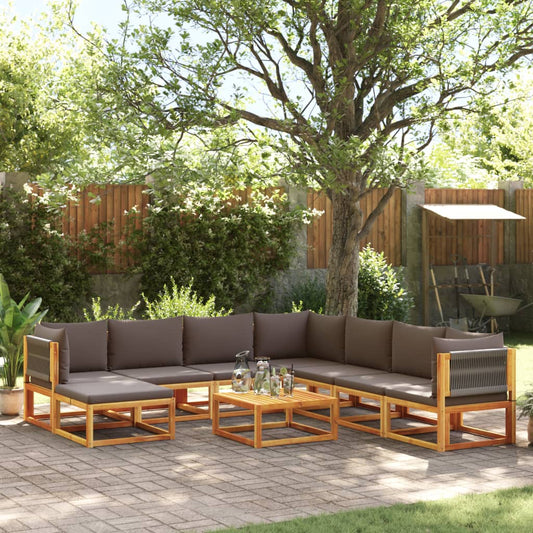 Conjunto de sofás de jardim vidaXL de 9 peças com almofadas de madeira de acácia e corda