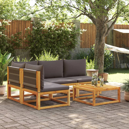 Conjunto de sofás de jardim vidaXL de 5 peças com almofadas de madeira de acácia e corda