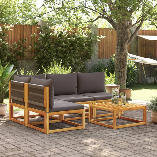 Conjunto de sofás de jardim vidaXL de 5 peças com almofadas de madeira de acácia e corda
