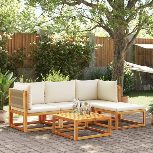 Conjunto de sofás de jardim vidaXL de 5 peças com almofadas de madeira de acácia e corda