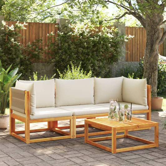 Conjunto de sofás de jardim vidaXL de 3 peças com almofadas de madeira de acácia e corda