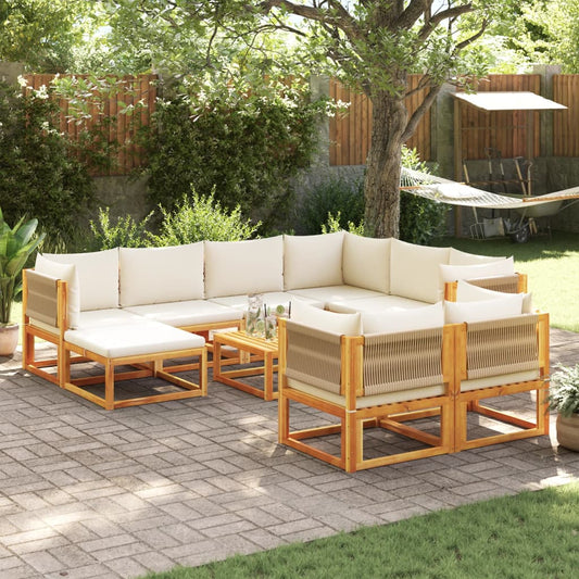 Conjunto de sofás de jardim vidaXL de 10 peças com almofadas de madeira de acácia e corda