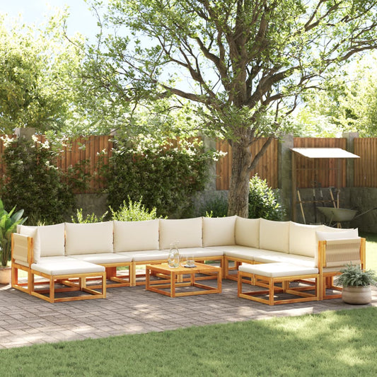 Conjunto de sofás de jardim vidaXL de 11 peças com almofadas de madeira de acácia e corda