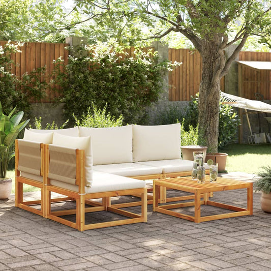 Conjunto de sofás de jardim vidaXL de 5 peças com almofadas de madeira de acácia e corda