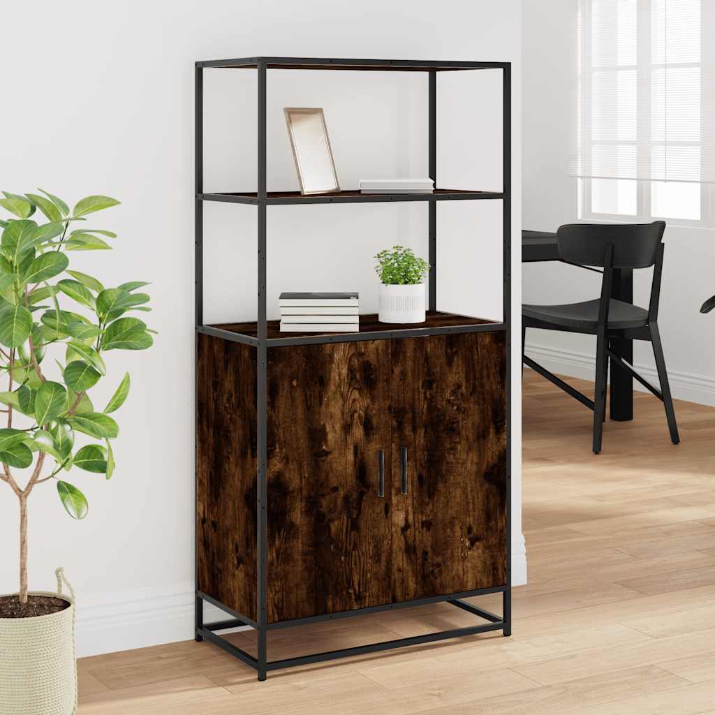 Armário alto 68x35x139 cm madeira e metal carvalho fumado