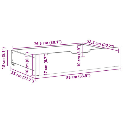 Gavetas para cama com rodas 2 pcs 85x55x17 cm pinho maciço