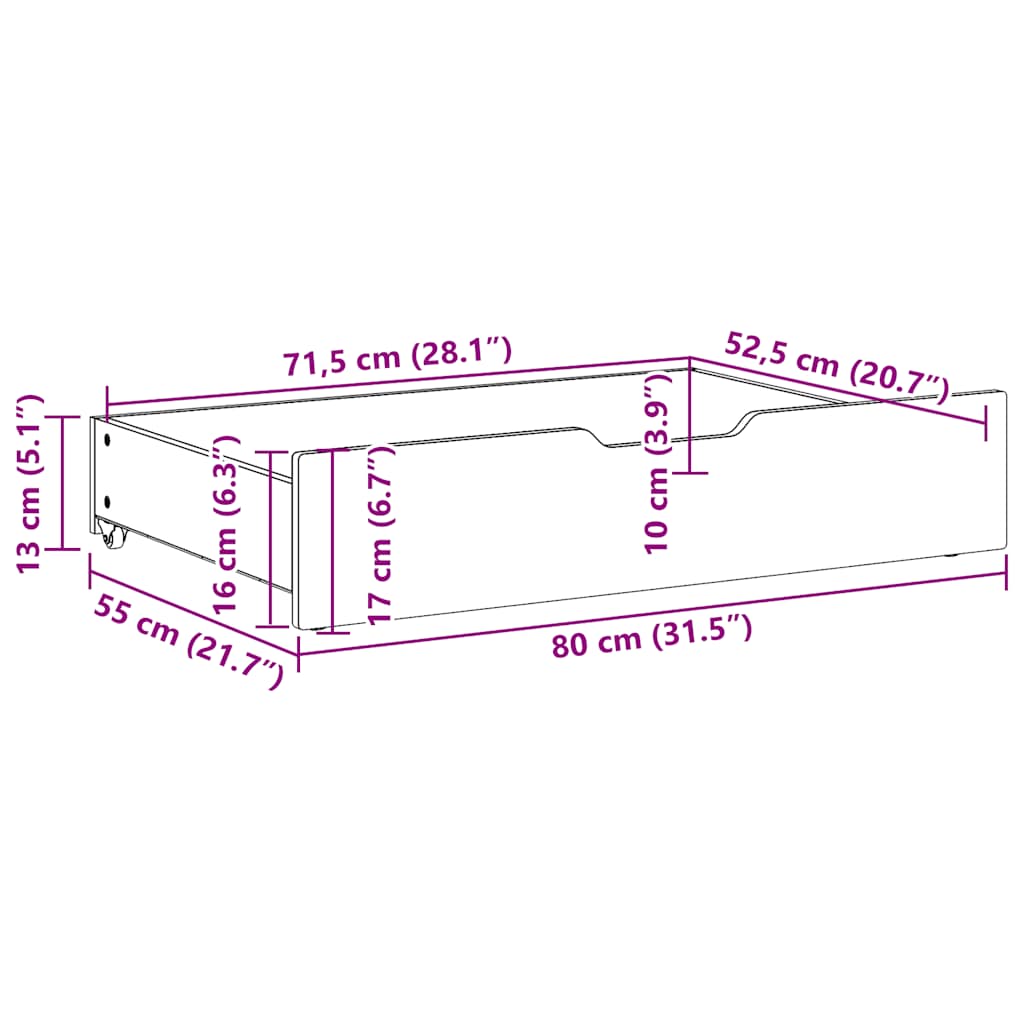 Gavetas para cama 2 pcs 80x55x17 cm pinho maciço castanho-mel