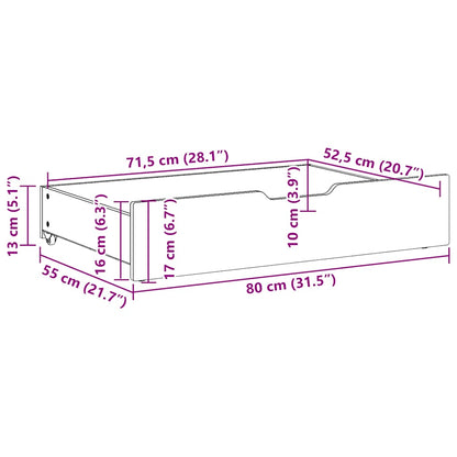 Gavetas para cama 2 pcs 80x55x17 cm pinho maciço castanho-mel