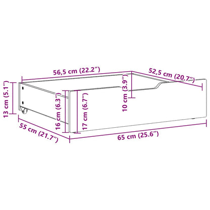 Gavetas para cama 2 pcs 65x55x17 cm pinho maciço branco