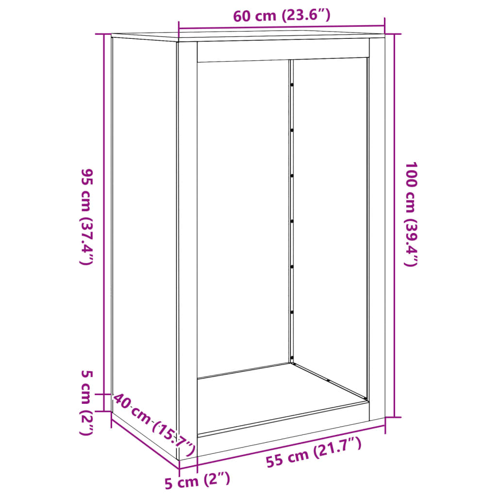 Rack de lenha 60x40x100 cm aço resistente às intempéries