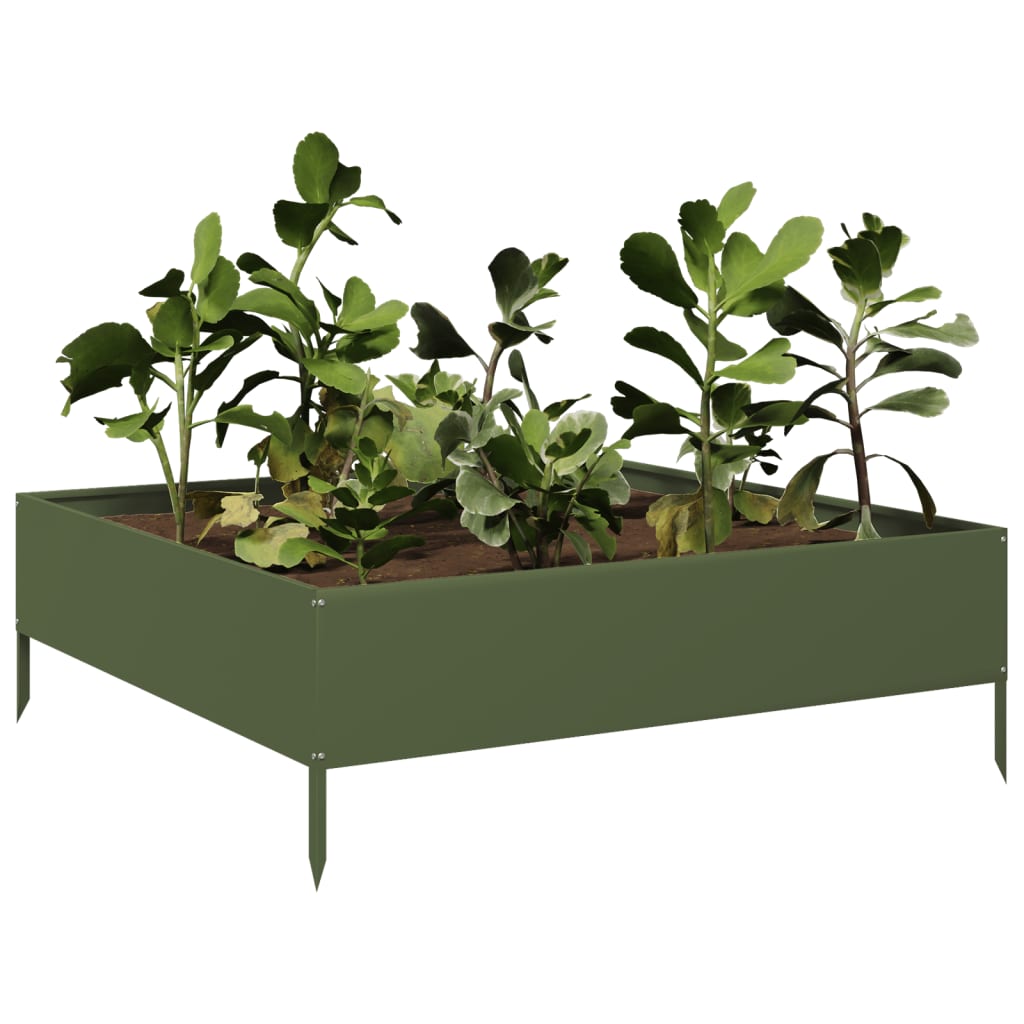 Canteiro elevado jardim aço 100x100x33,5 cm verde azeitona