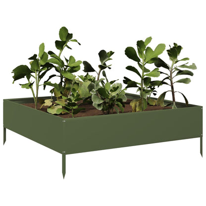 Canteiro elevado jardim aço 100x100x33,5 cm verde azeitona