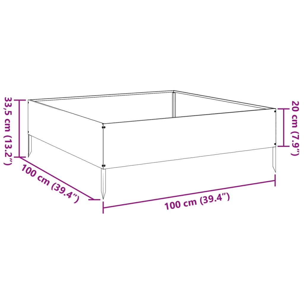 Canteiro elevado jardim aço 100x100x33,5 cm verde azeitona