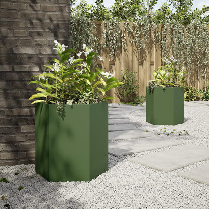 Vasos floreiras de jardim 2 pcs hexagonal 46x40x45 cm aço verde