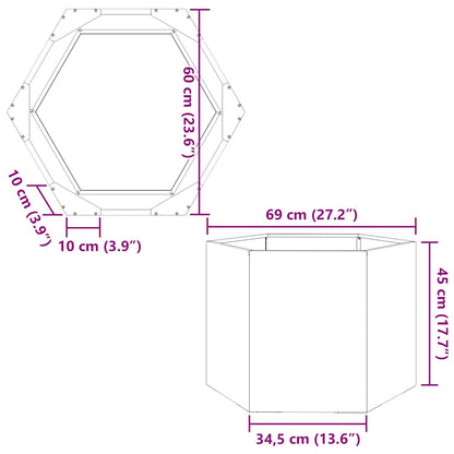 Vaso/floreira de jardim hexagonal 69x60x45 cm aço galvanizado