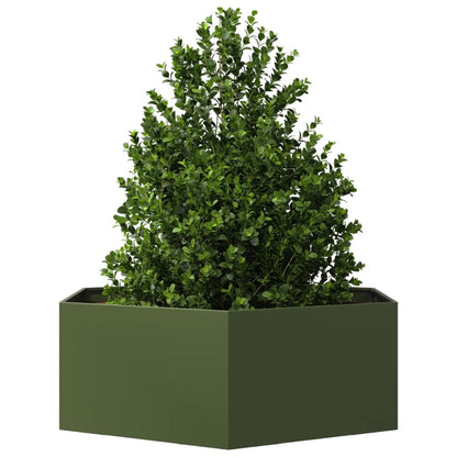 Vaso/floreira jardim hexagonal 138x120x45 cm aço verde azeitona