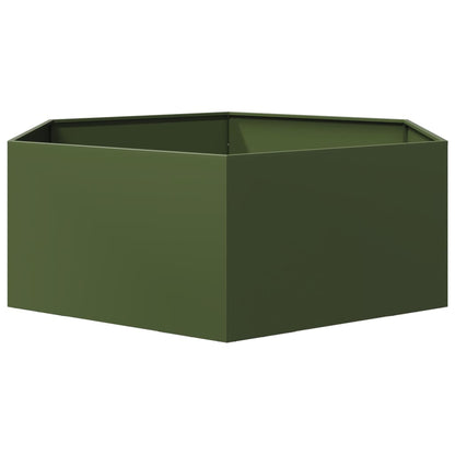Vaso/floreira jardim hexagonal 138x120x45 cm aço verde azeitona