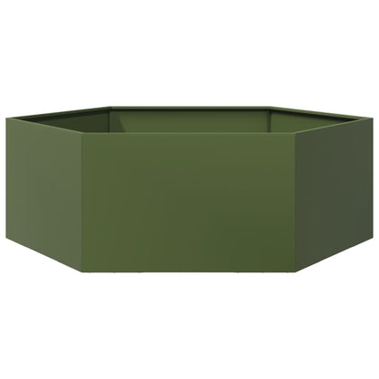 Vaso/floreira jardim hexagonal 138x120x45 cm aço verde azeitona