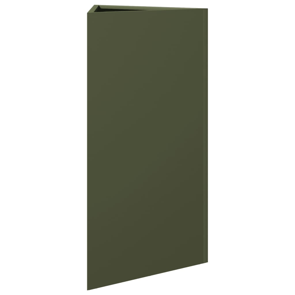 Vaso/floreira jardim triangular 40x34,5x70cm aço verde-azeitona